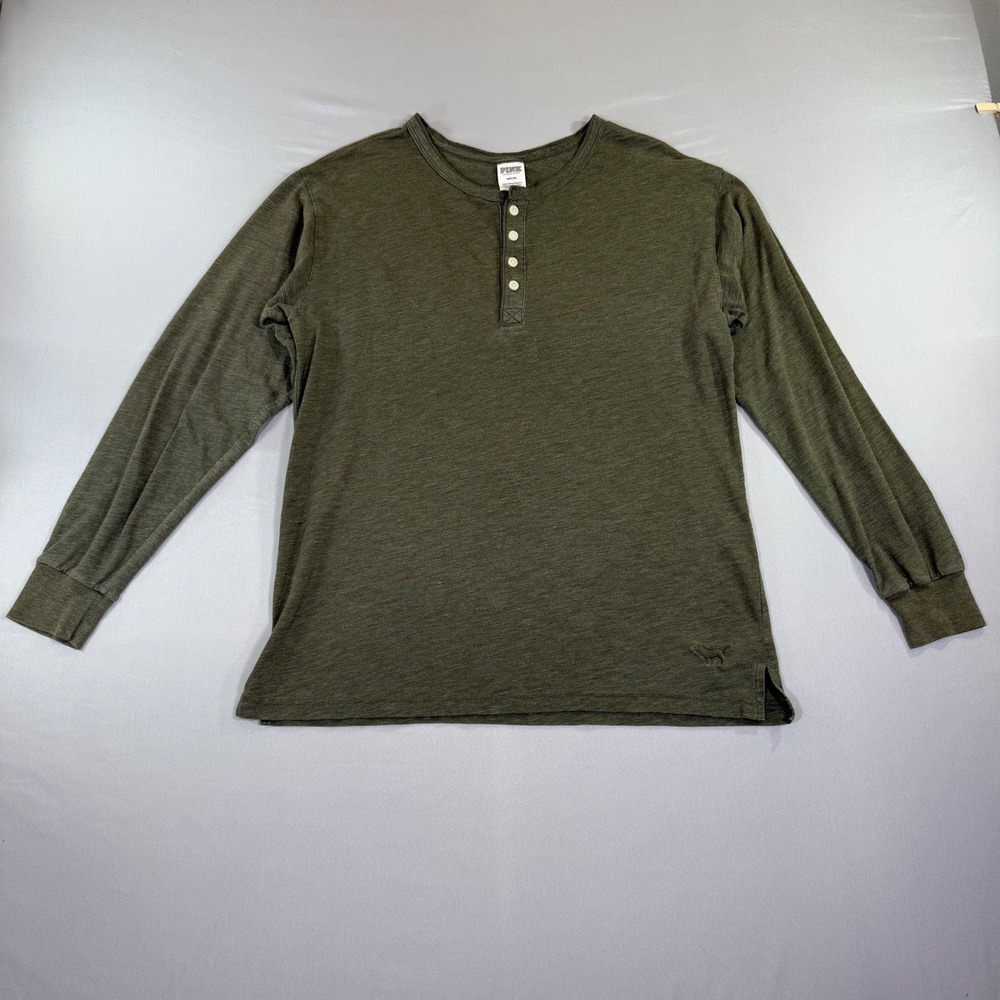 Pink Victoria's Secret Henley Shirt Womens Medium Y2K Varsity Collegiate